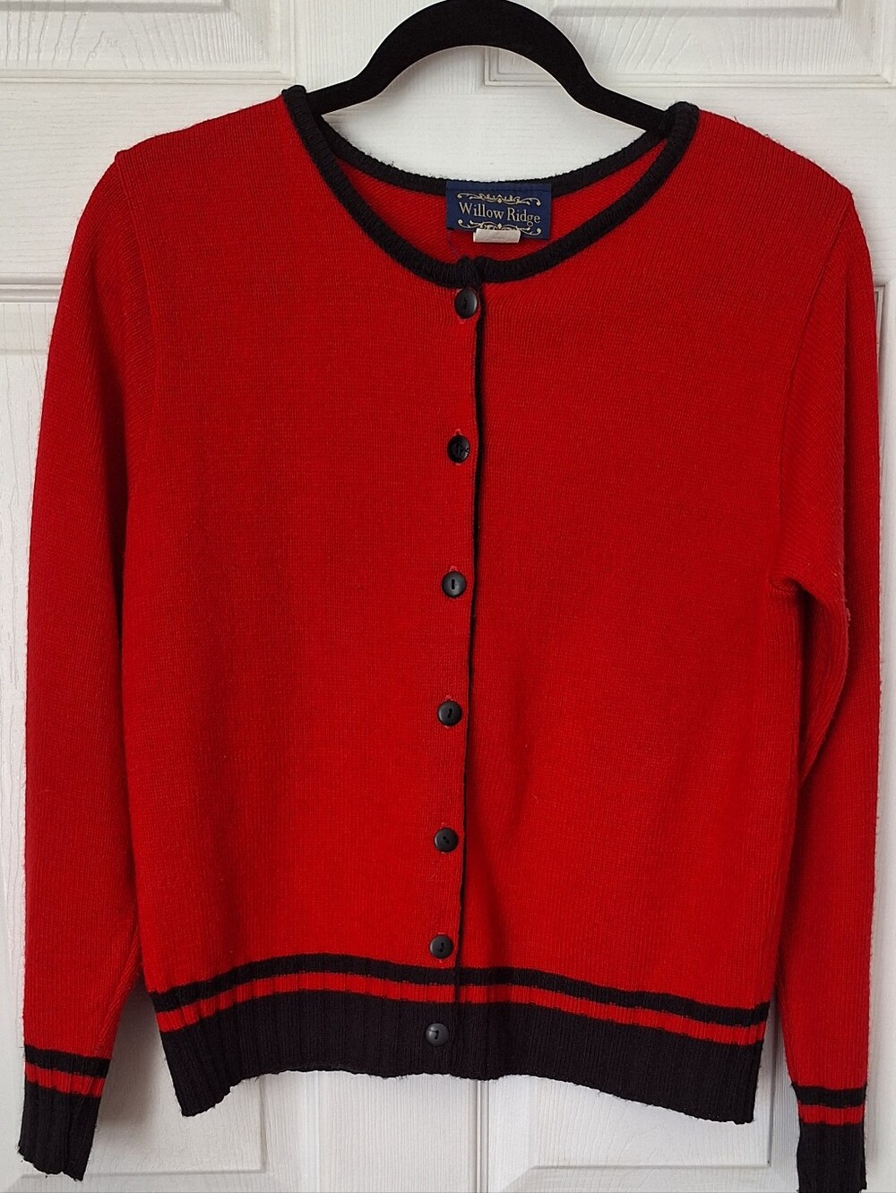 Willow Ridge Red Black Button Front Cardigan Sweater Medium